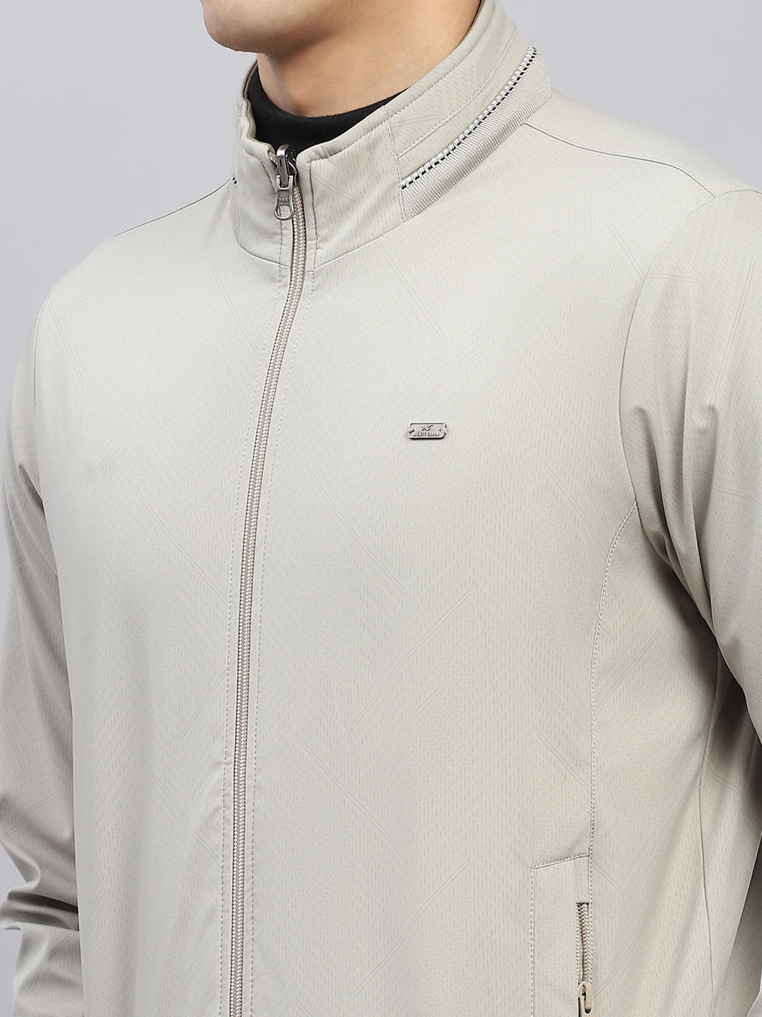 Men Beige Solid Mock Neck Full Sleeve Reversible Jacket