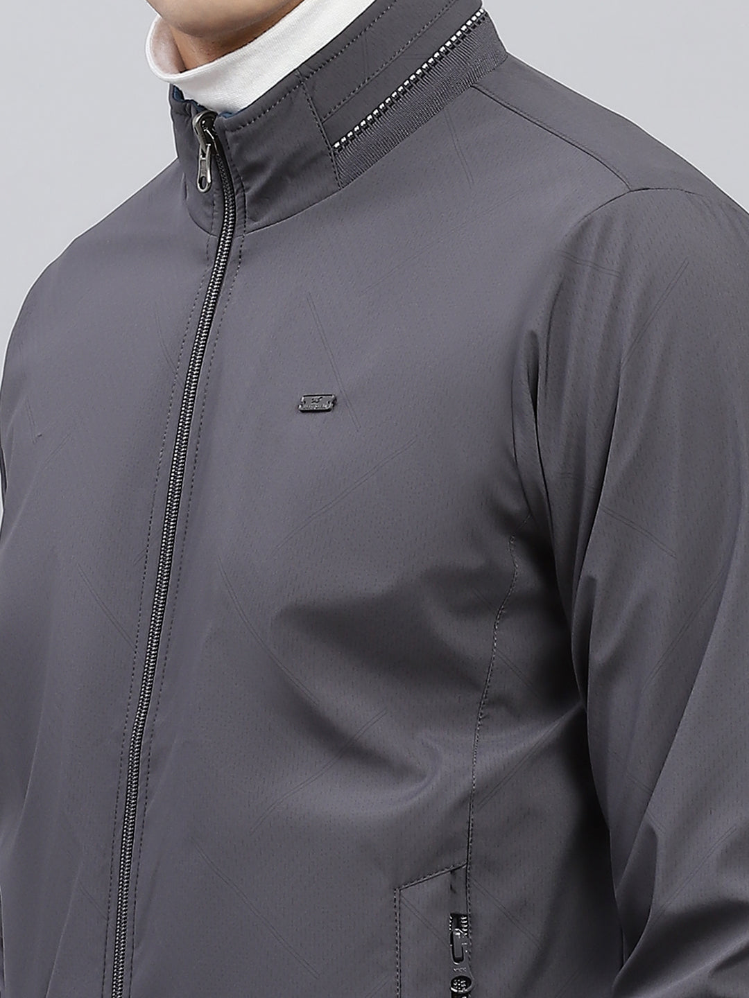 Men Teal Blue & Grey Solid Mock Neck Full Sleeve Reversible Jacket