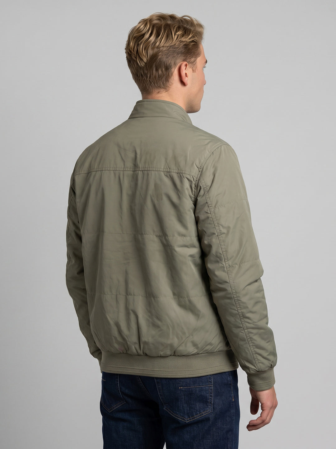 Men Rust Solid Stand Collar Full Sleeve Reversible Bomber Jacket