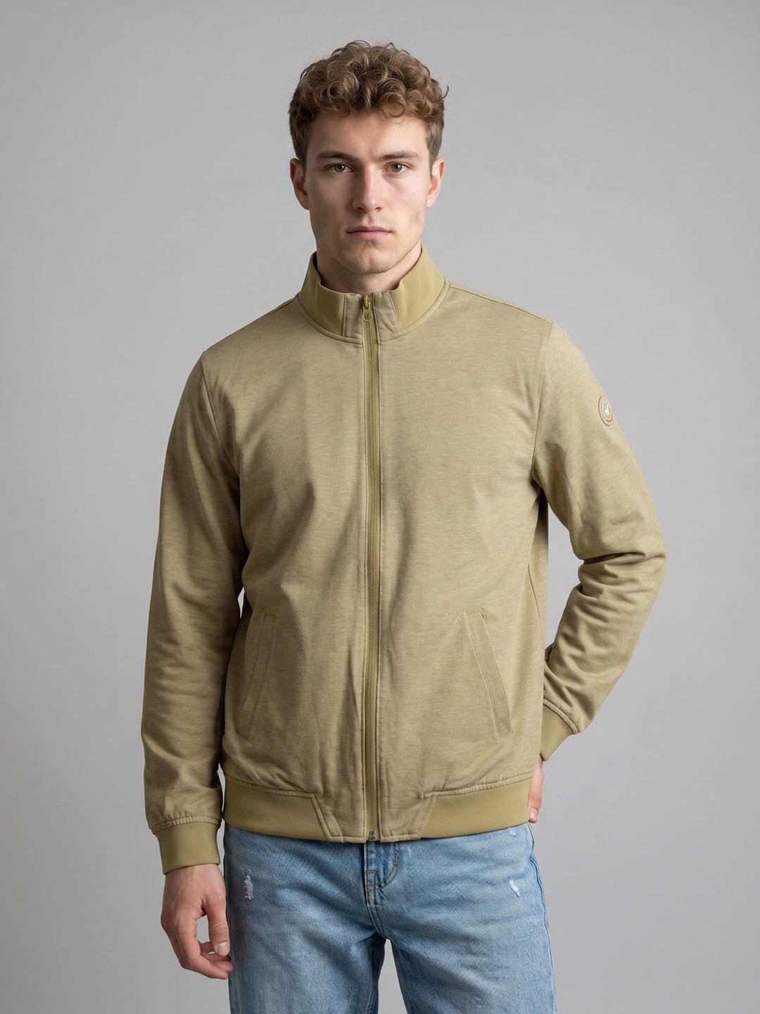 Men Green Solid Stand Collar Full Sleeve Reversible Jacket
