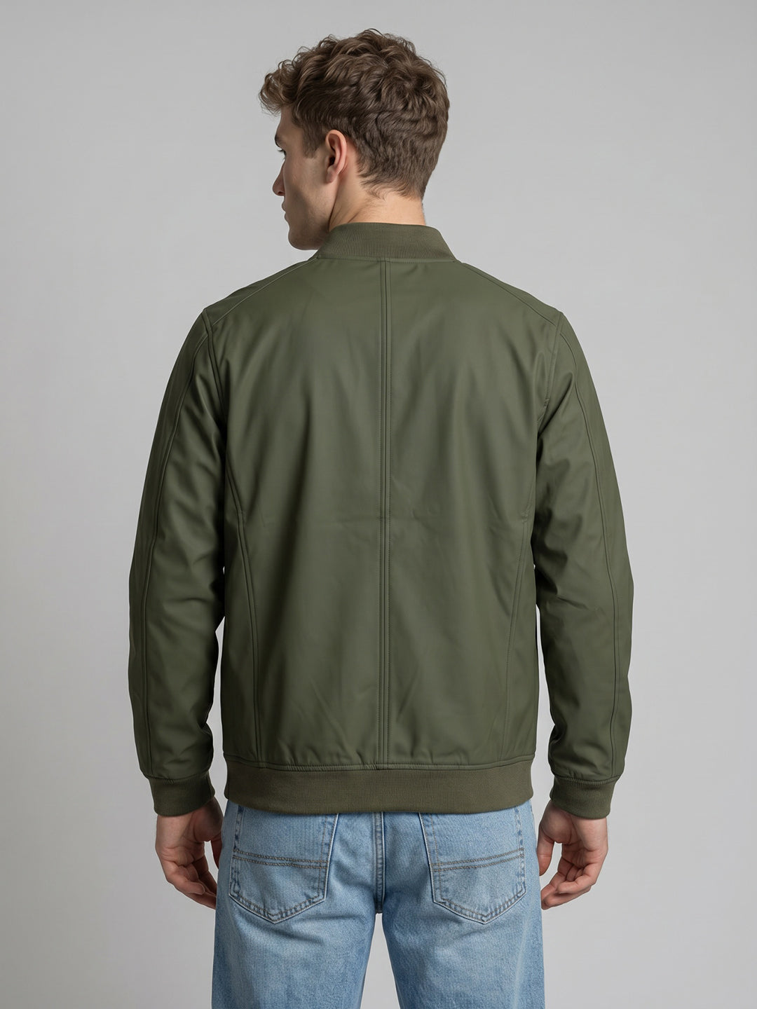 Men Green Solid Stand Collar Full Sleeve Reversible Jacket