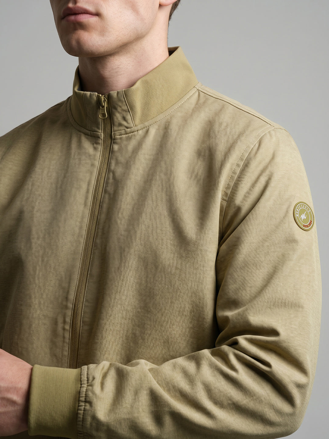 Men Green Solid Stand Collar Full Sleeve Reversible Jacket