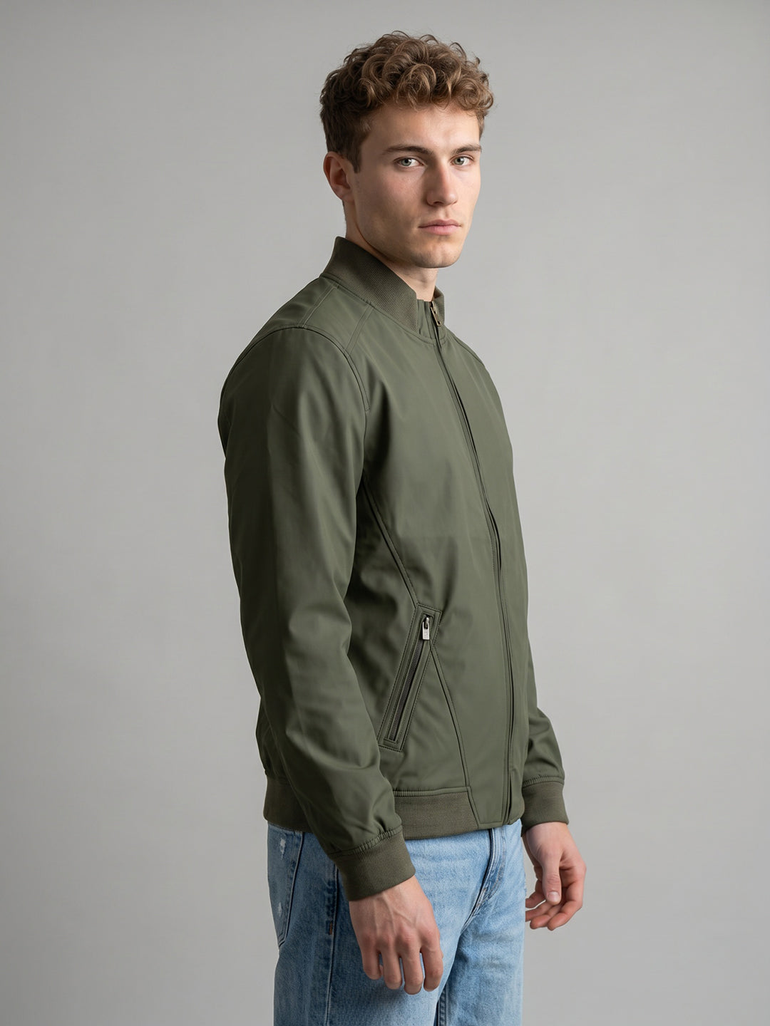 Men Green Solid Stand Collar Full Sleeve Reversible Jacket