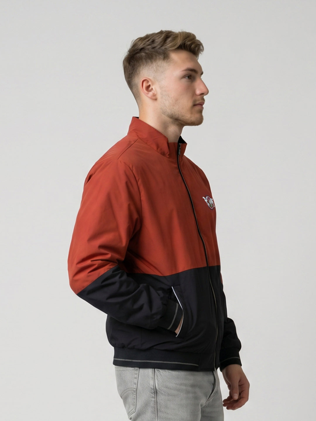 Men Rust Solid Turtle Neck Full Sleeve Bomber Jacket