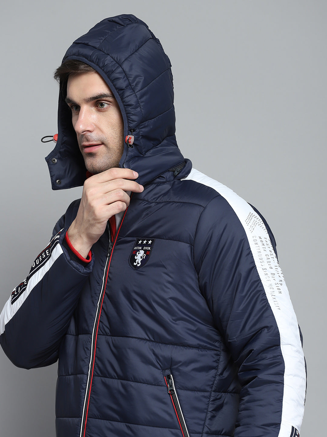 Men Navy Blue Solid Hooded Full Sleeve Jacket