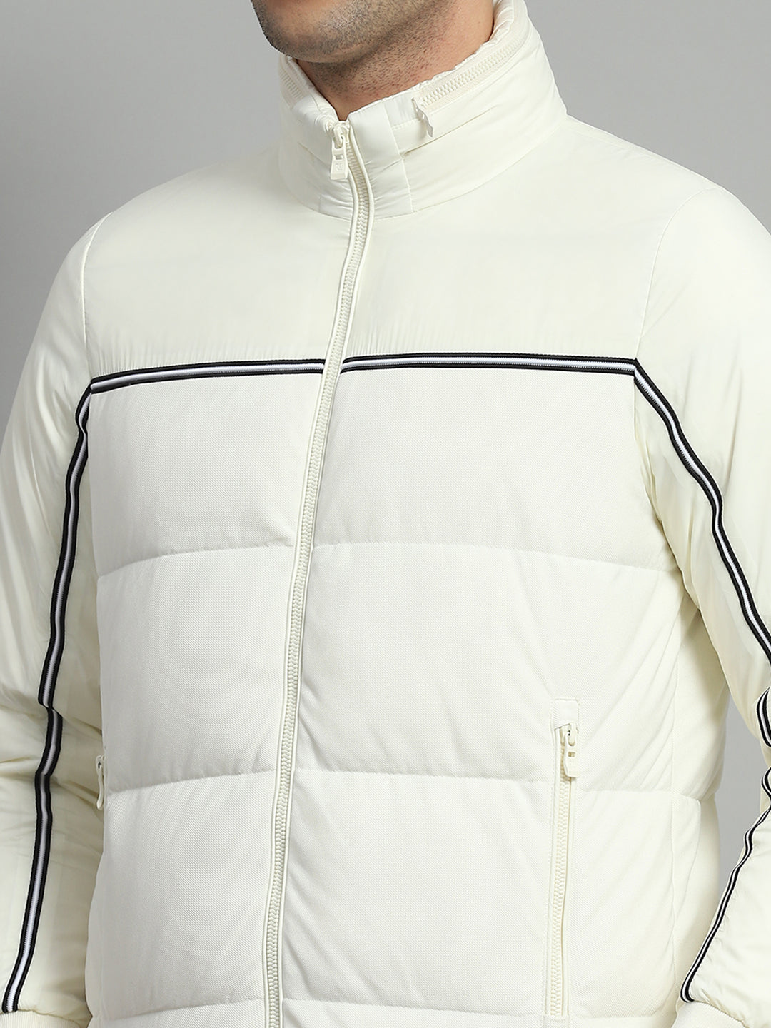 Luxuria Men Off White Solid Detachable Hood Full Sleeve Jacket