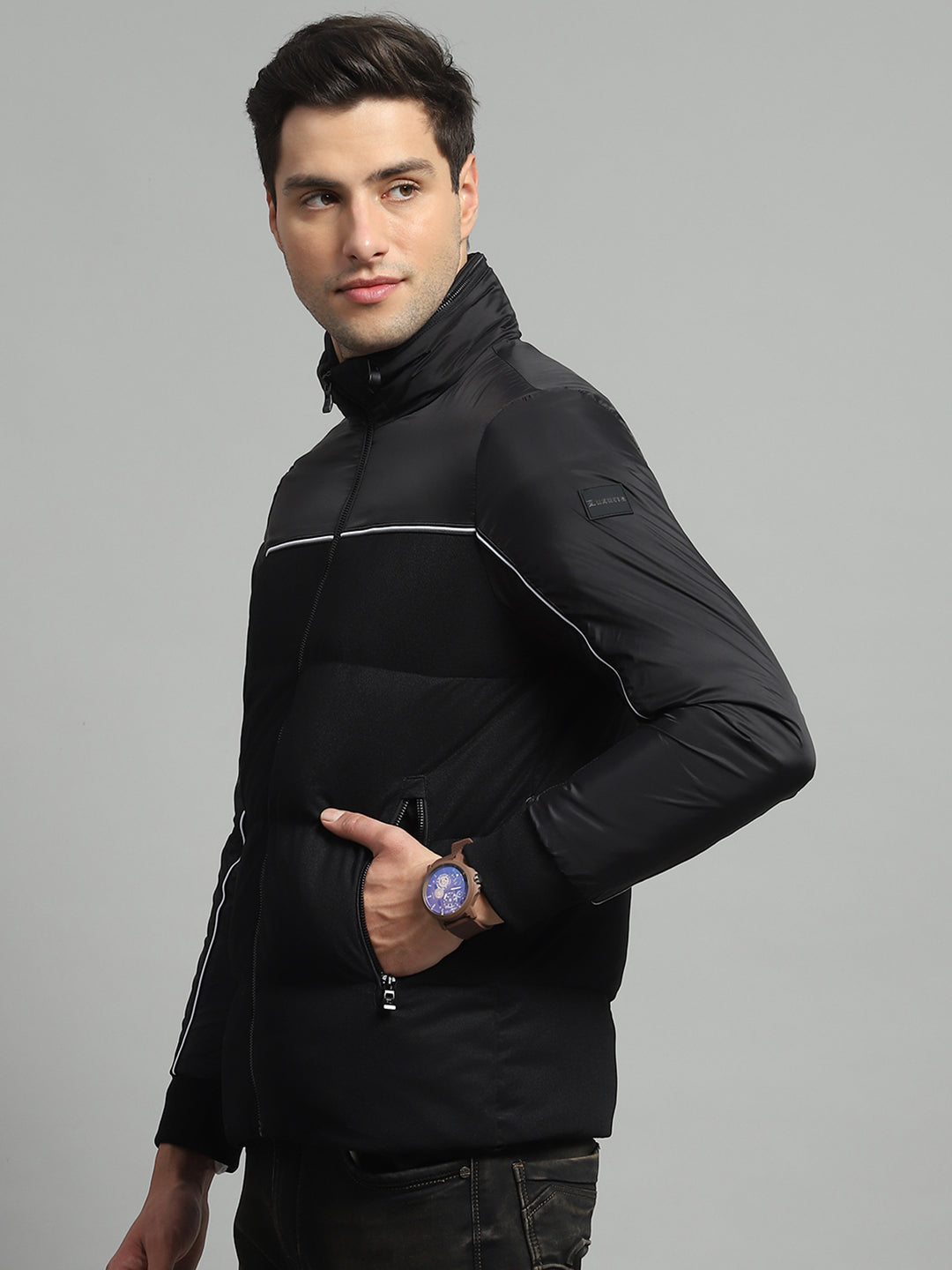 Luxuria Men Black Solid Detachable Hood Full Sleeve Jacket