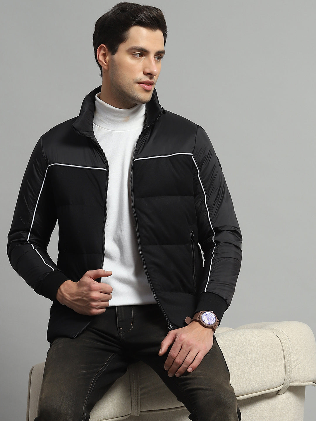 Luxuria Men Black Solid Detachable Hood Full Sleeve Jacket