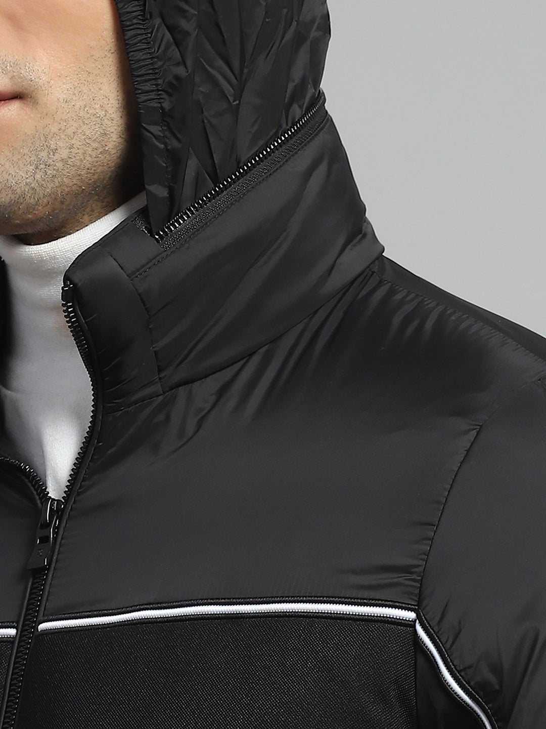 Luxuria Men Black Solid Detachable Hood Full Sleeve Jacket