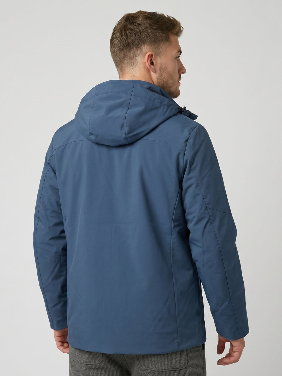 Luxuria Men Grey Solid Detachable Hood Full Sleeve Parka Jacket