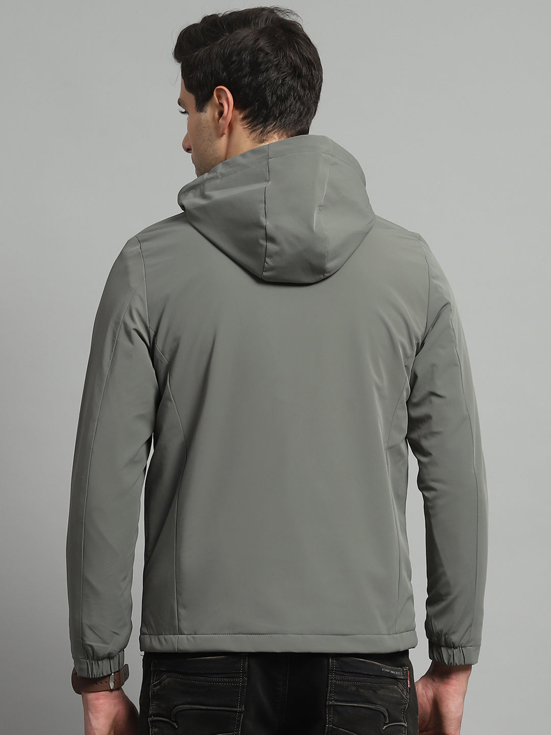 Luxuria Men Olive Solid Detachable Hood Full Sleeve Jacket