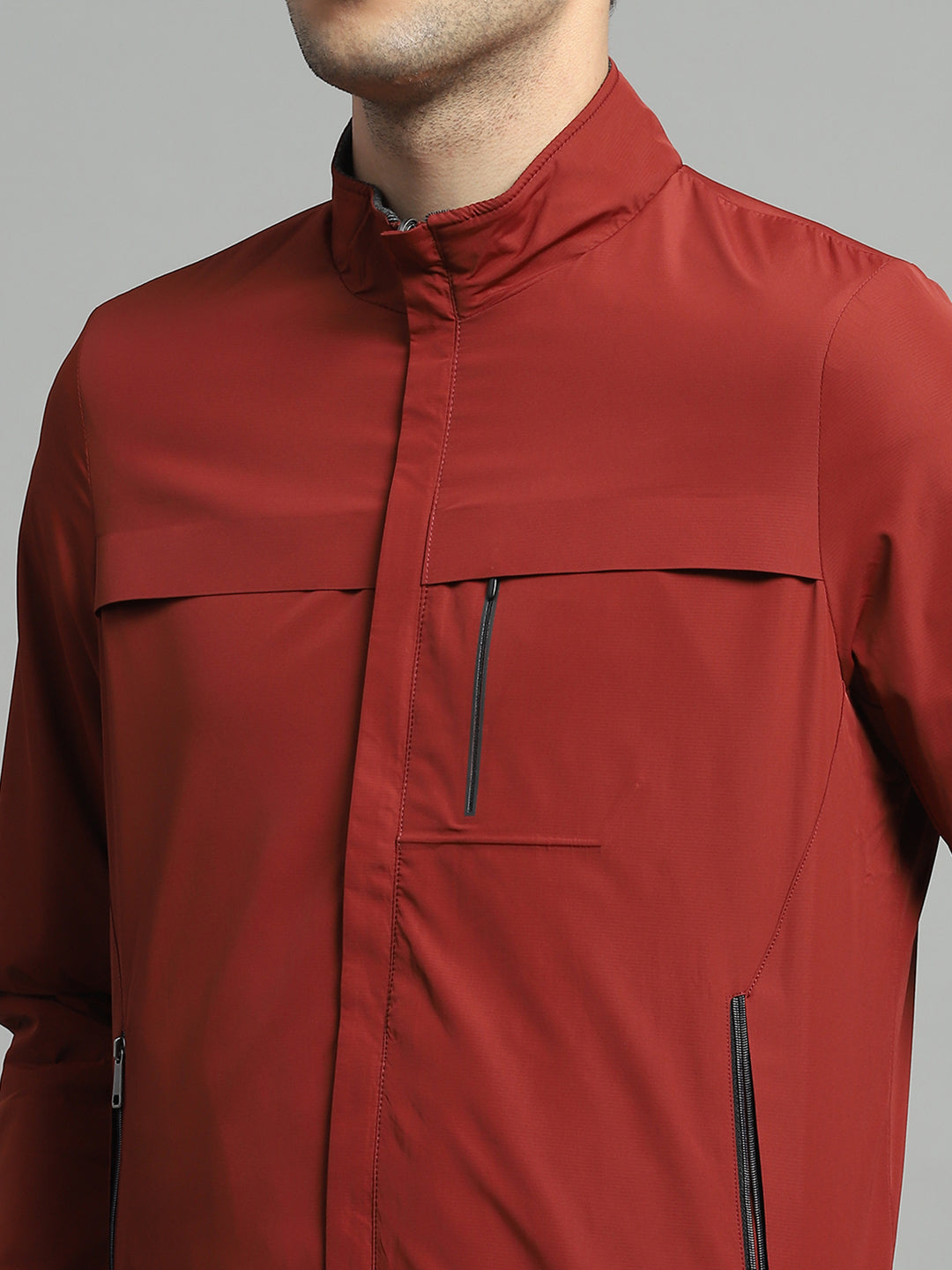 Luxuria Men Red Solid Mock Neck Full Sleeve Reversible Jacket
