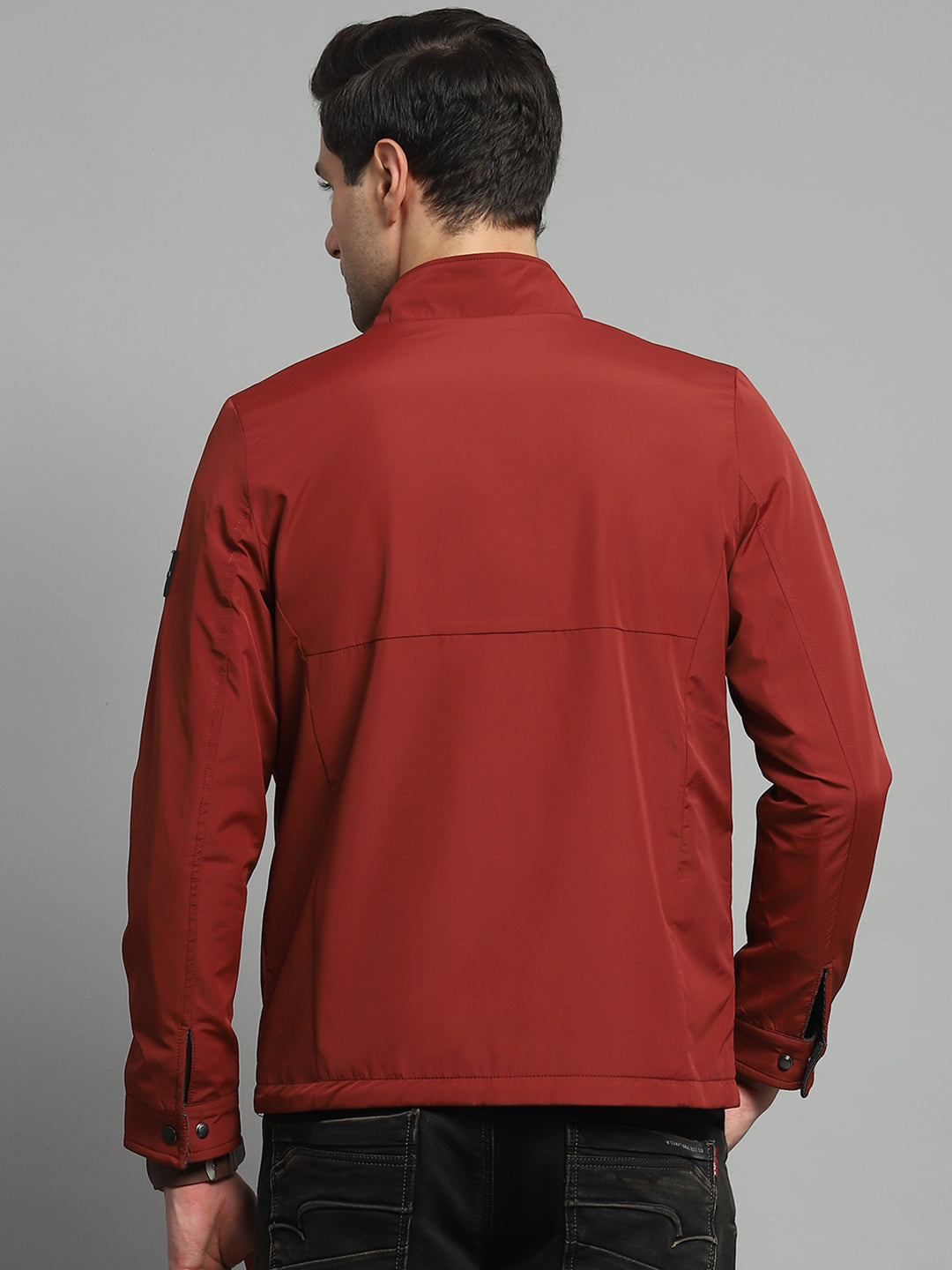 Luxuria Men Red Solid Mock Neck Full Sleeve Reversible Jacket