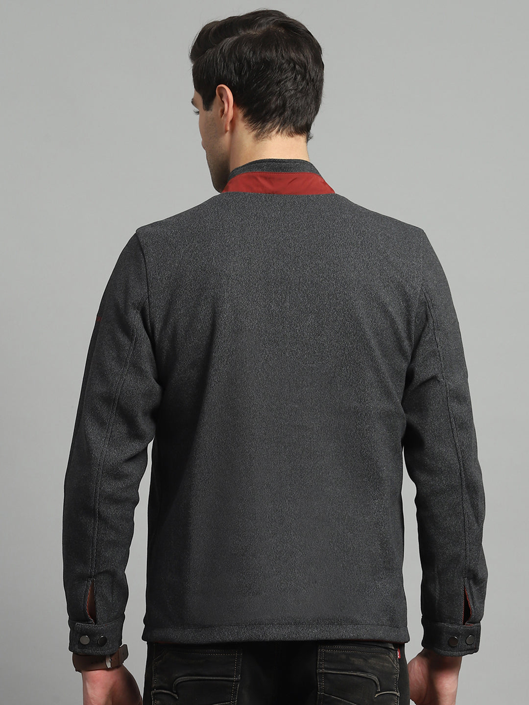 Luxuria Men Red Solid Mock Neck Full Sleeve Reversible Jacket