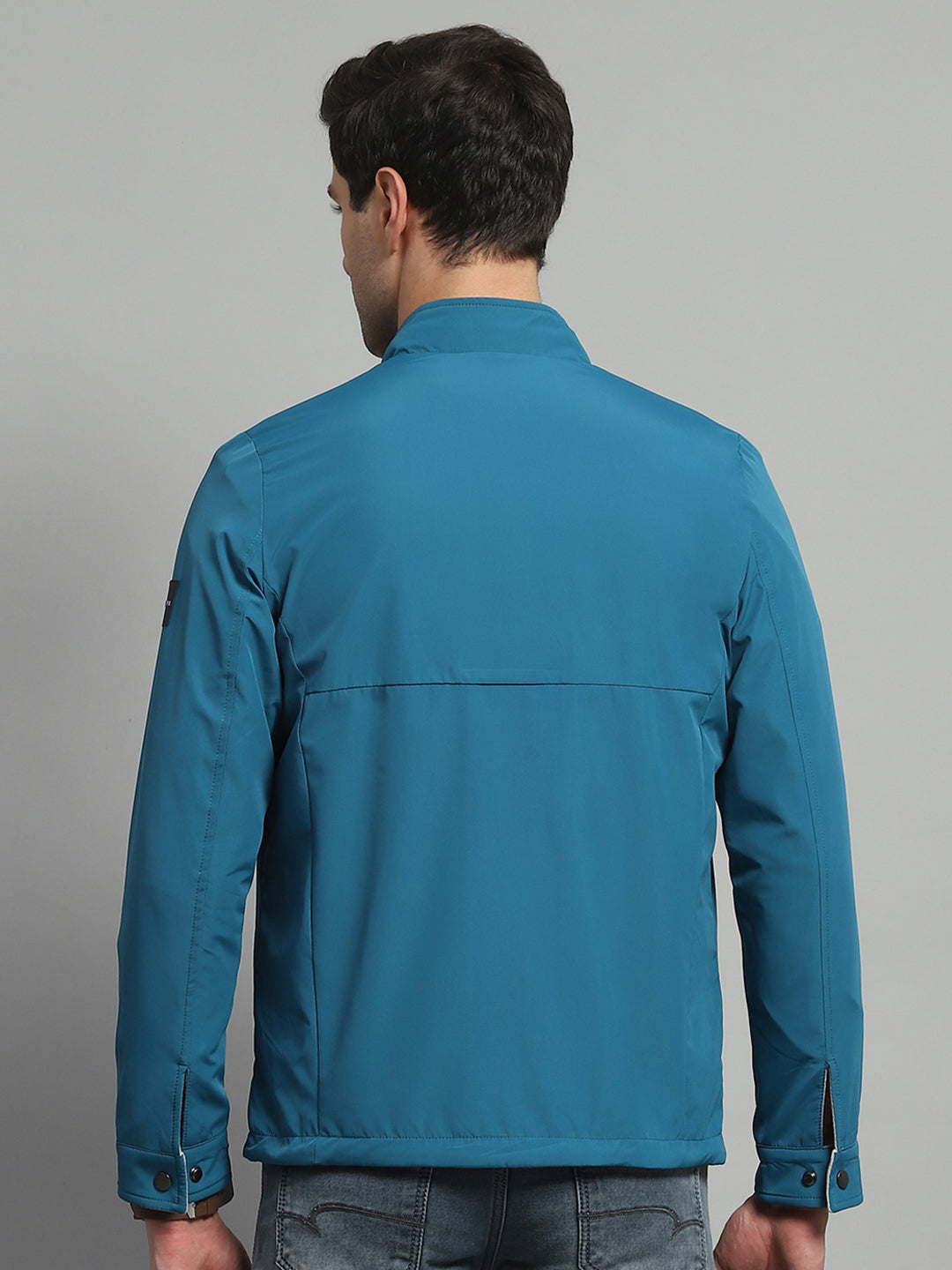 Luxuria Men Teal Blue Solid Mock Neck Full Sleeve Reversible Jacket