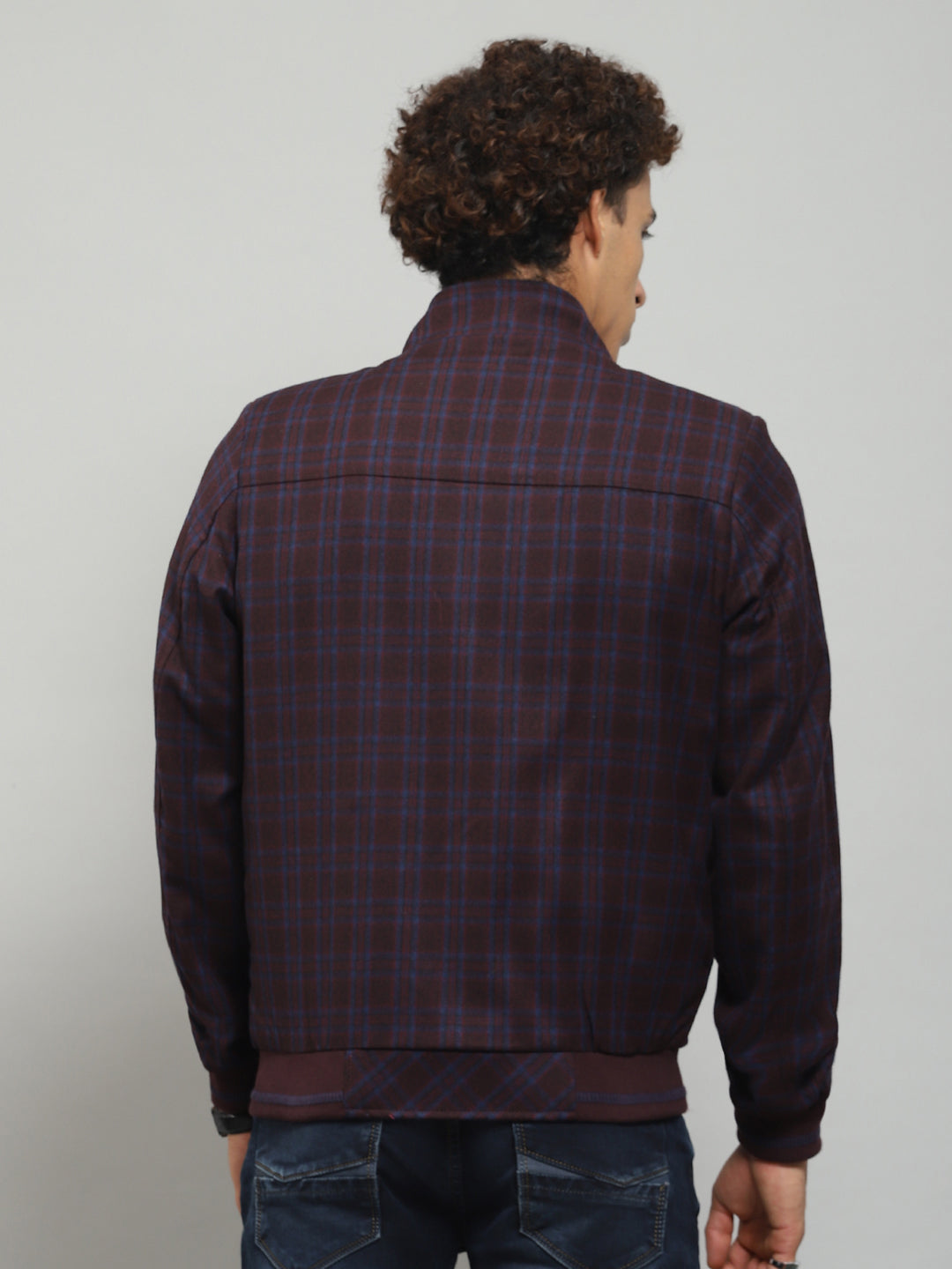 Men Maroon Solid Band Collar Full Sleeve Jacket