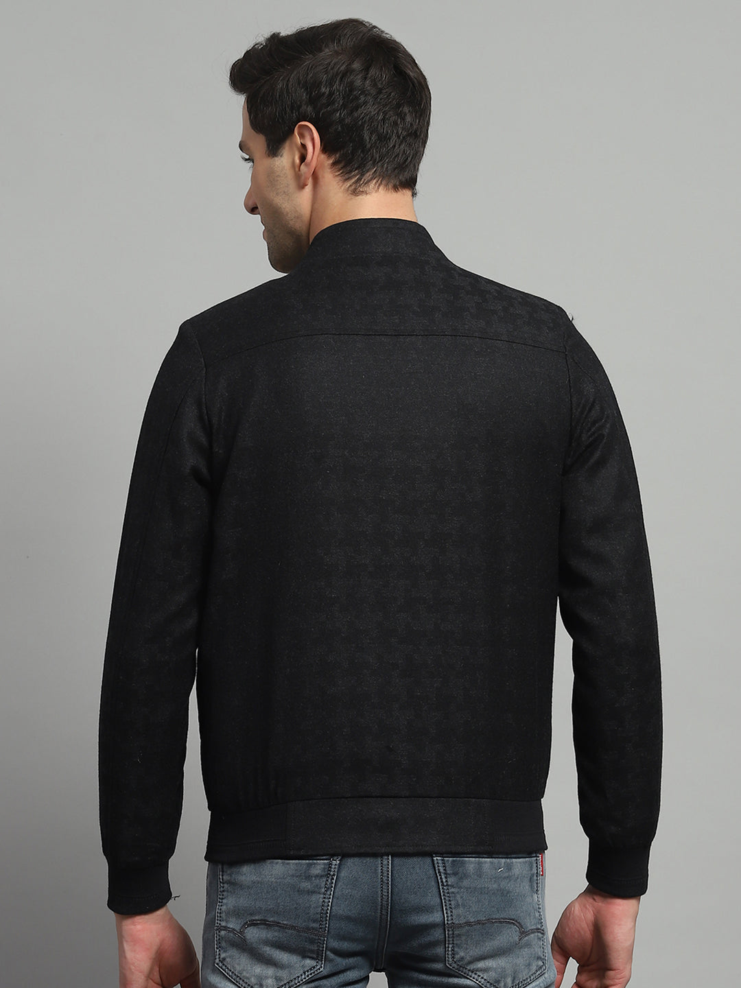 Luxuria Men Black Solid Mock Neck Full Sleeve Jacket