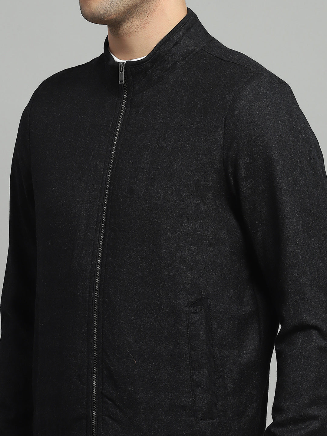 Luxuria Men Black Solid Mock Neck Full Sleeve Jacket