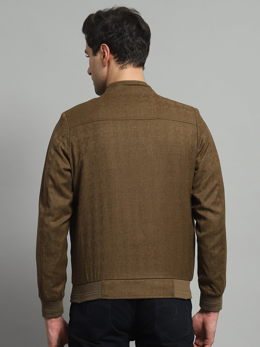 Luxuria Men Mustard Solid Mock Neck Full Sleeve Jacket