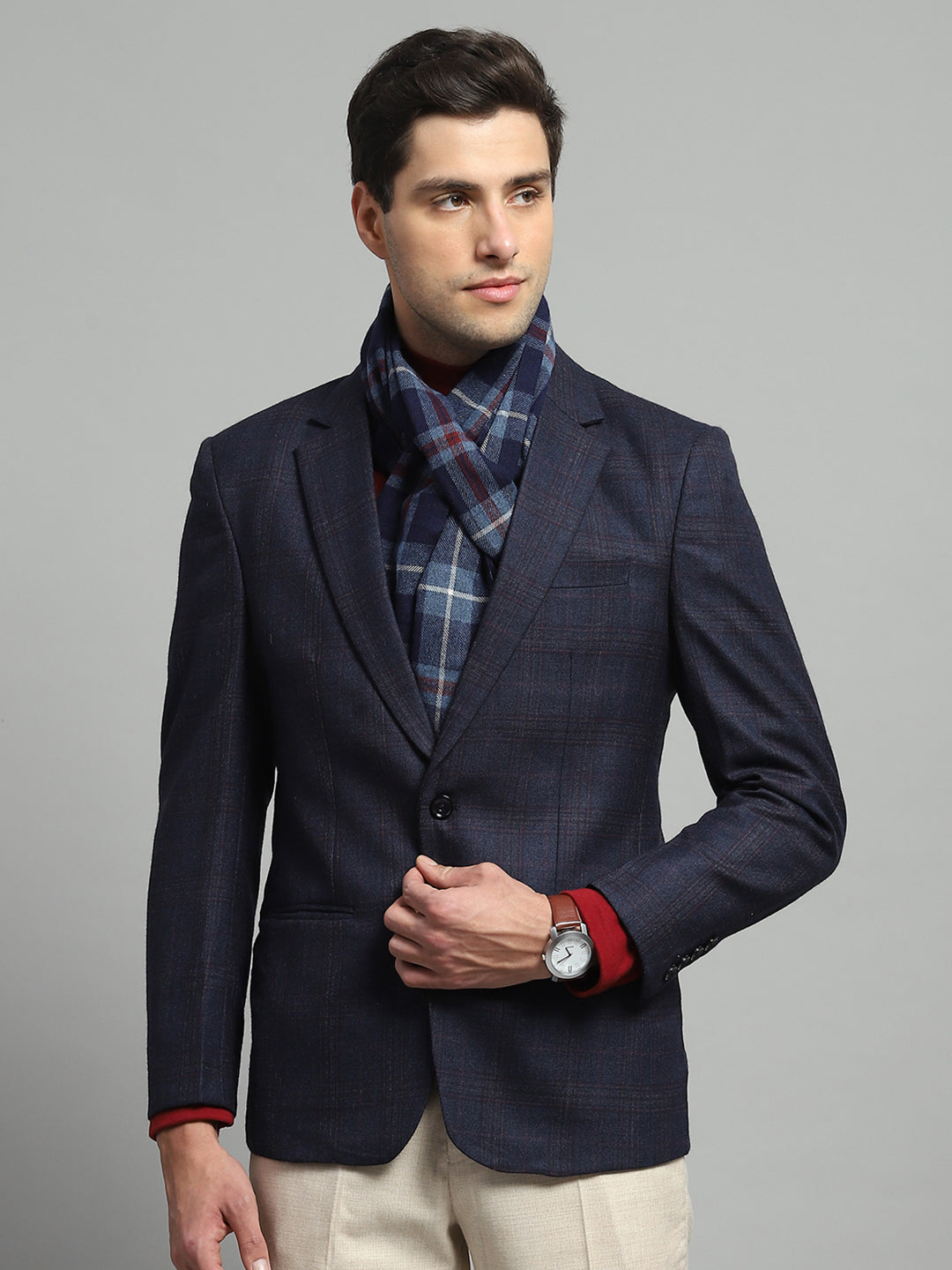 Buy Men Blue Solid Notch Lapel Collar Full Sleeve Coat Online in