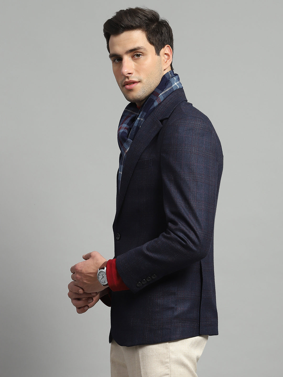 Luxuria Men Blue Solid Notch Lapel Collar Full Sleeve Coat