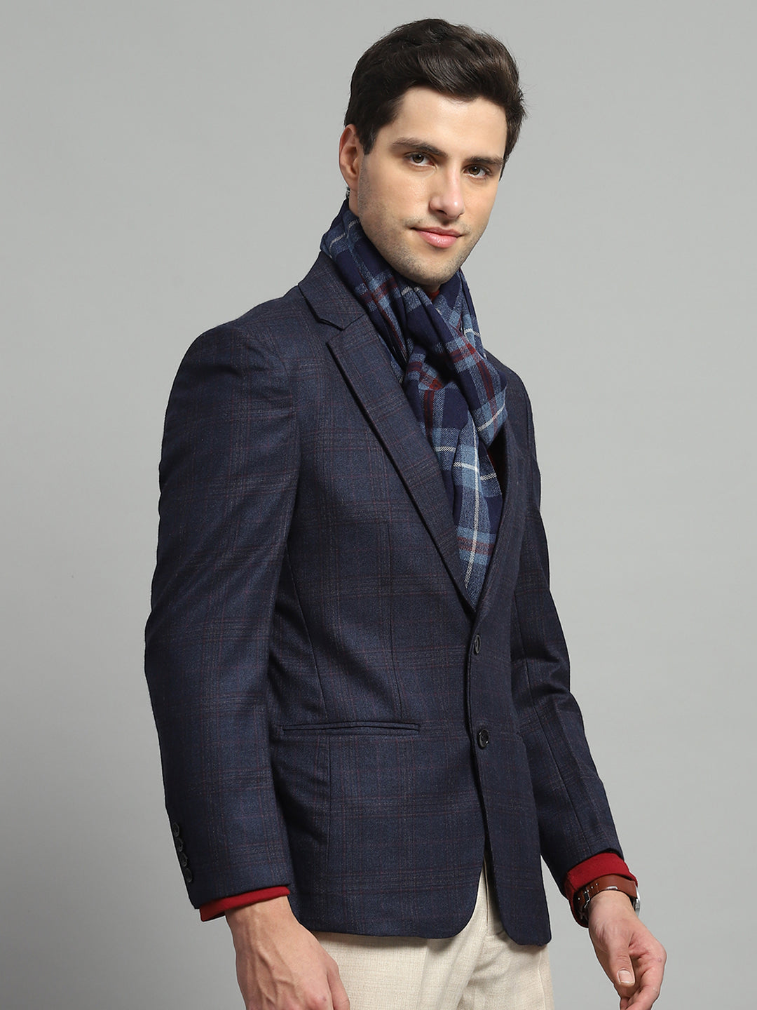 Luxuria Men Blue Solid Notch Lapel Collar Full Sleeve Coat