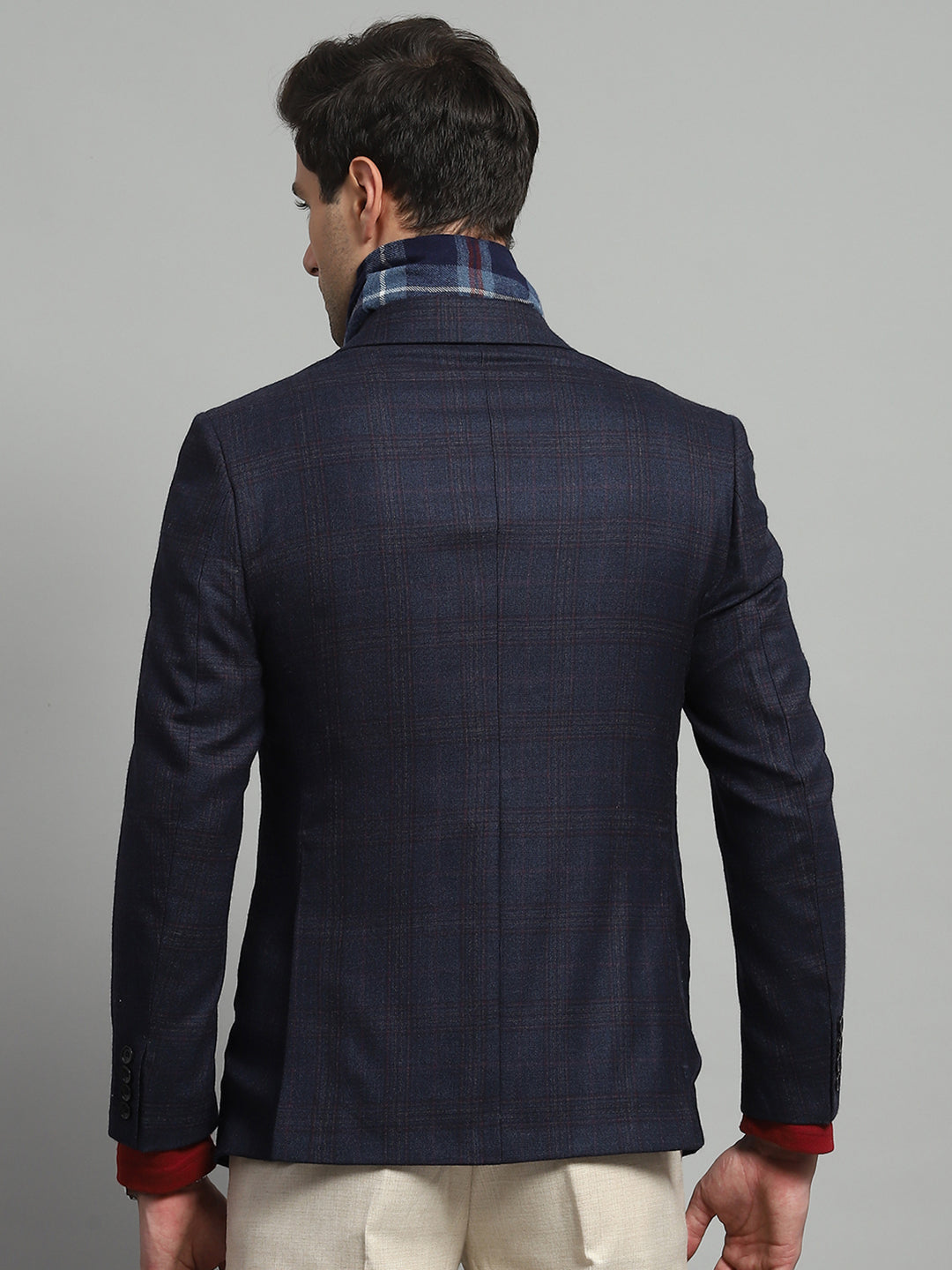 Luxuria Men Blue Solid Notch Lapel Collar Full Sleeve Coat