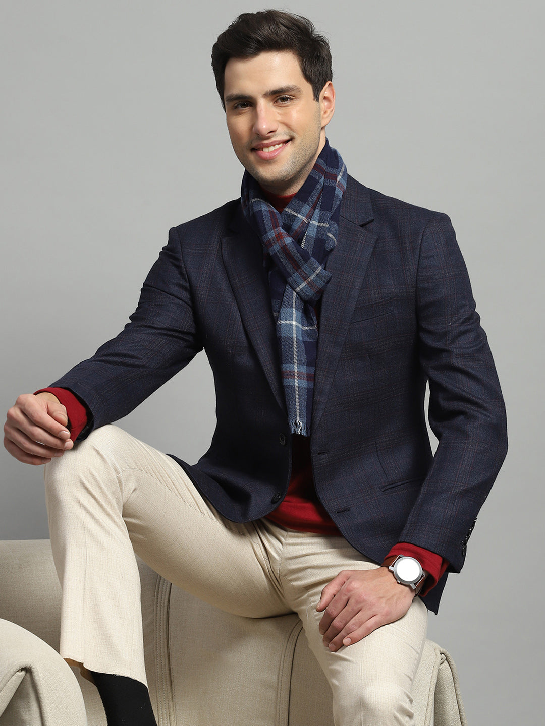 Luxuria Men Blue Solid Notch Lapel Collar Full Sleeve Coat