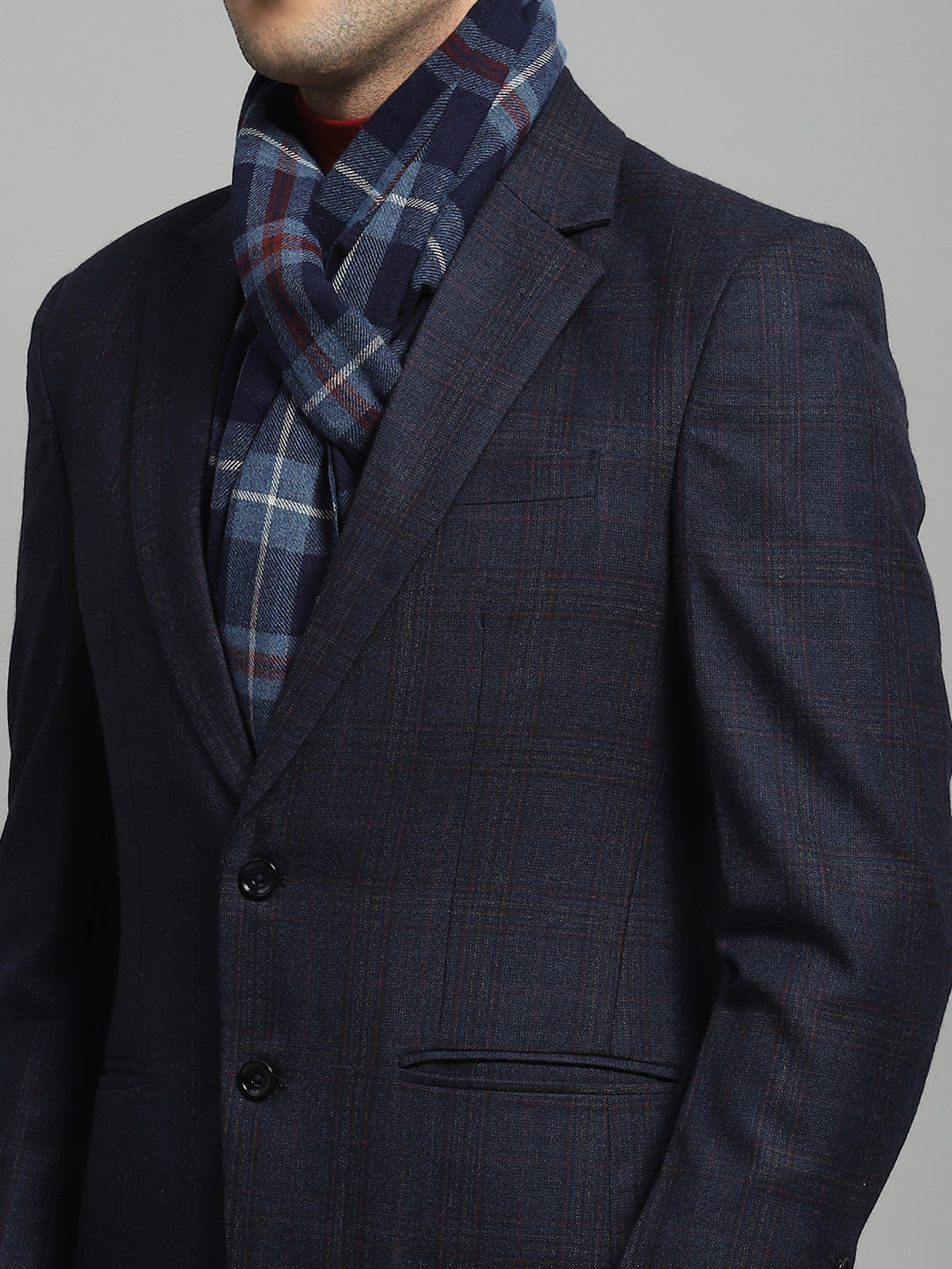 Luxuria Men Blue Solid Notch Lapel Collar Full Sleeve Coat