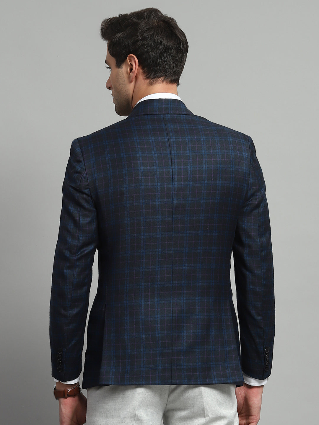 Luxuria Men Blue Solid Notch Lapel Collar Full Sleeve Coat