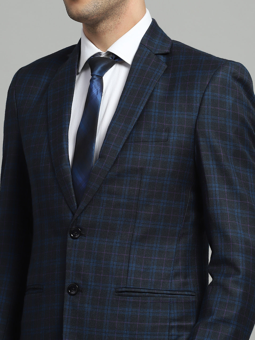 Luxuria Men Blue Solid Notch Lapel Collar Full Sleeve Coat