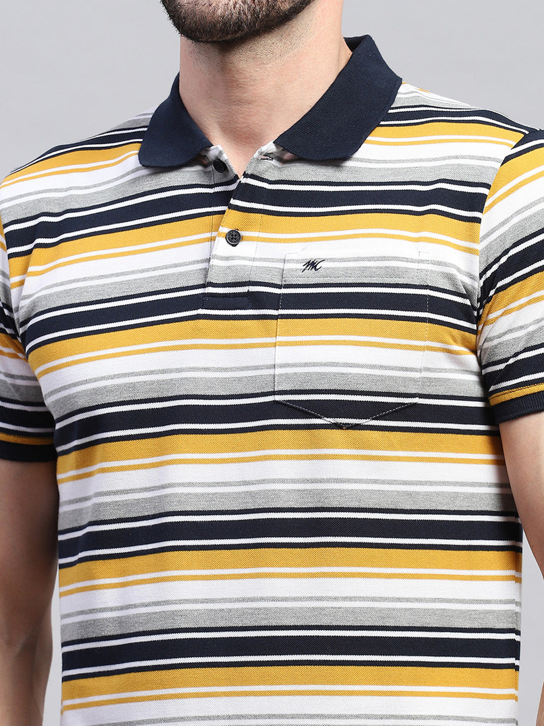 Men Yellow & White Stripe Collar Half Sleeve T-Shirt