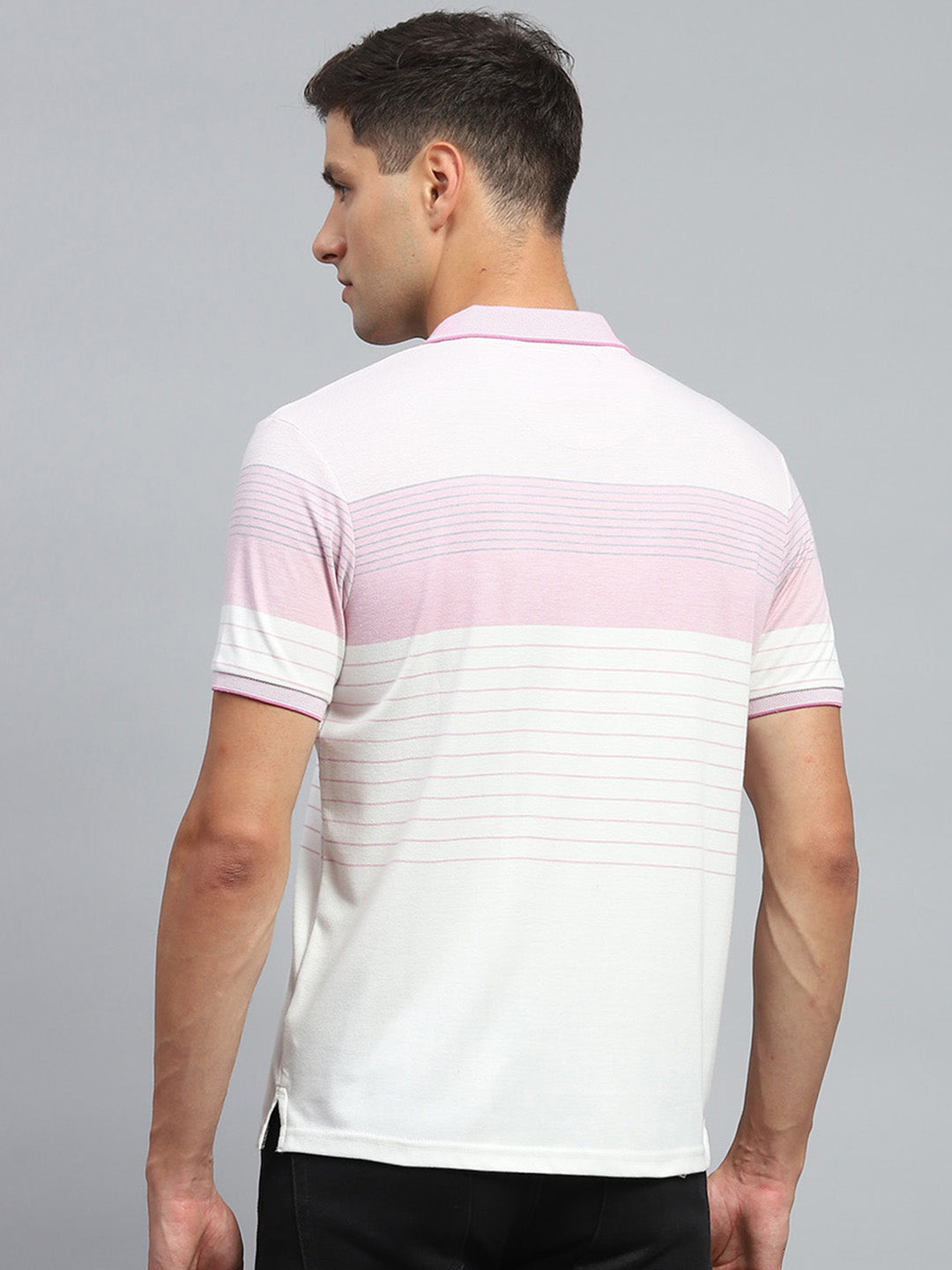 Men Pink Stripe Collar Half Sleeve T-Shirt