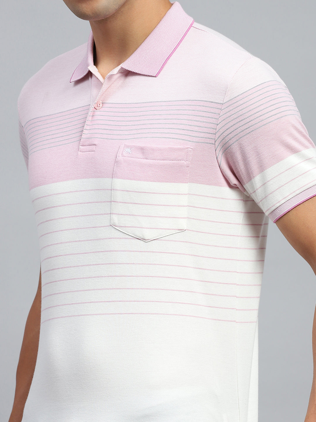Men Pink Stripe Collar Half Sleeve T-Shirt