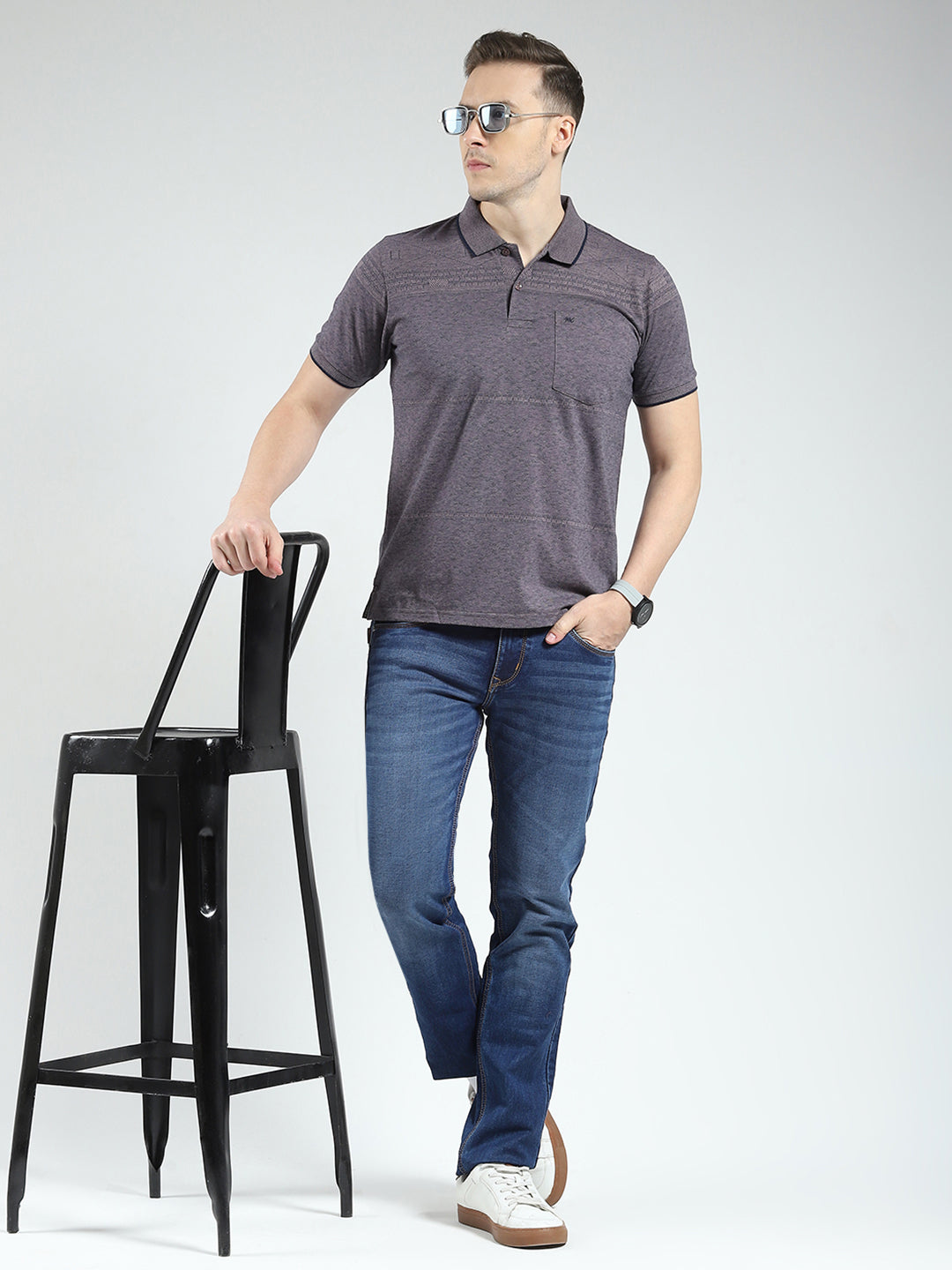 Men Grey Solid Collar Half Sleeve T-Shirt