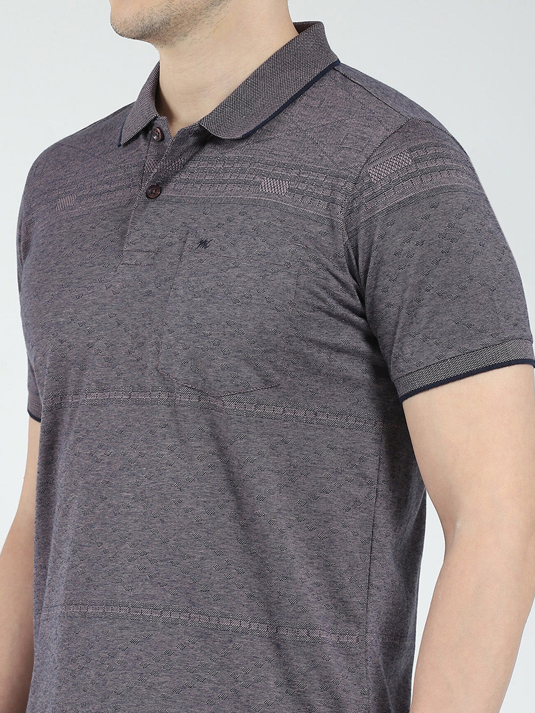 Men Grey Solid Collar Half Sleeve T-Shirt