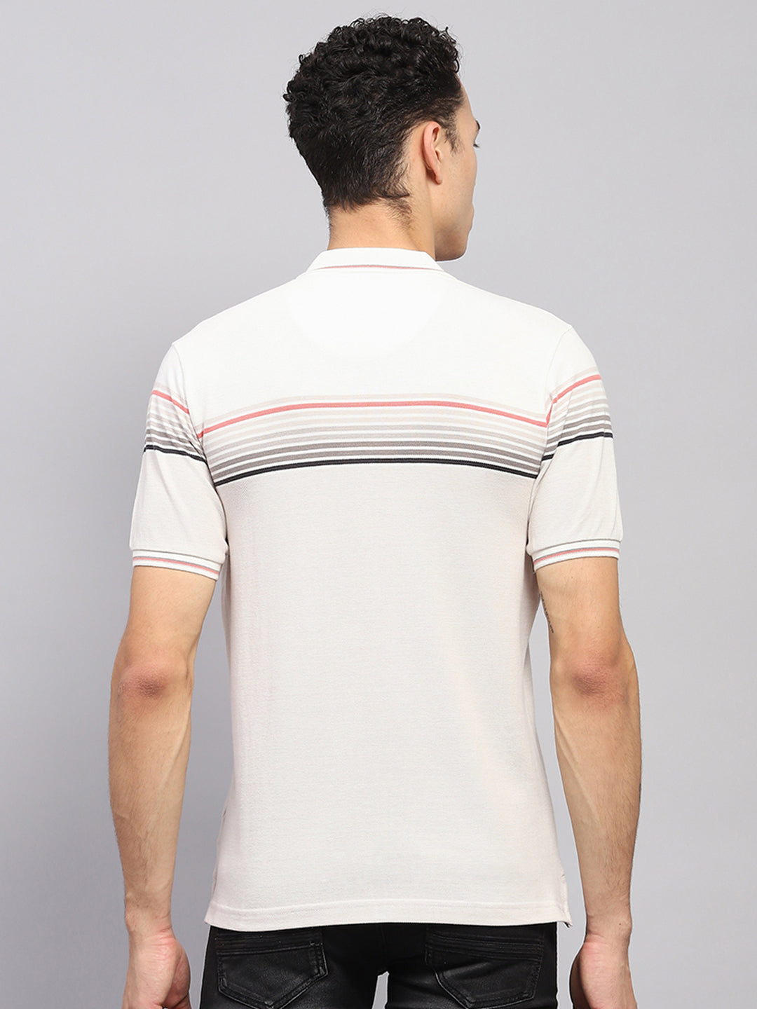 Men White Stripe Collar Half Sleeve T-Shirt