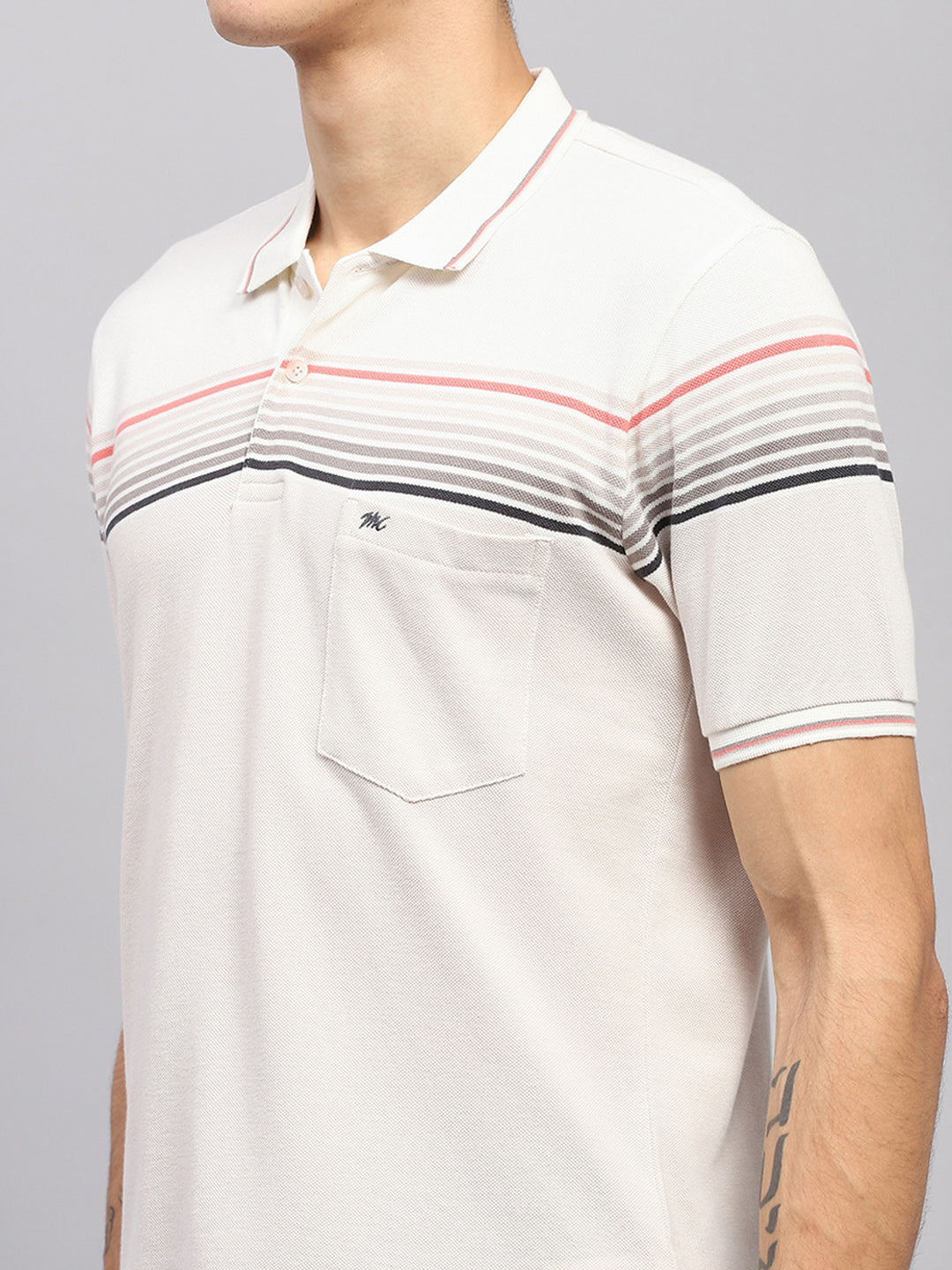 Men White Stripe Collar Half Sleeve T-Shirt