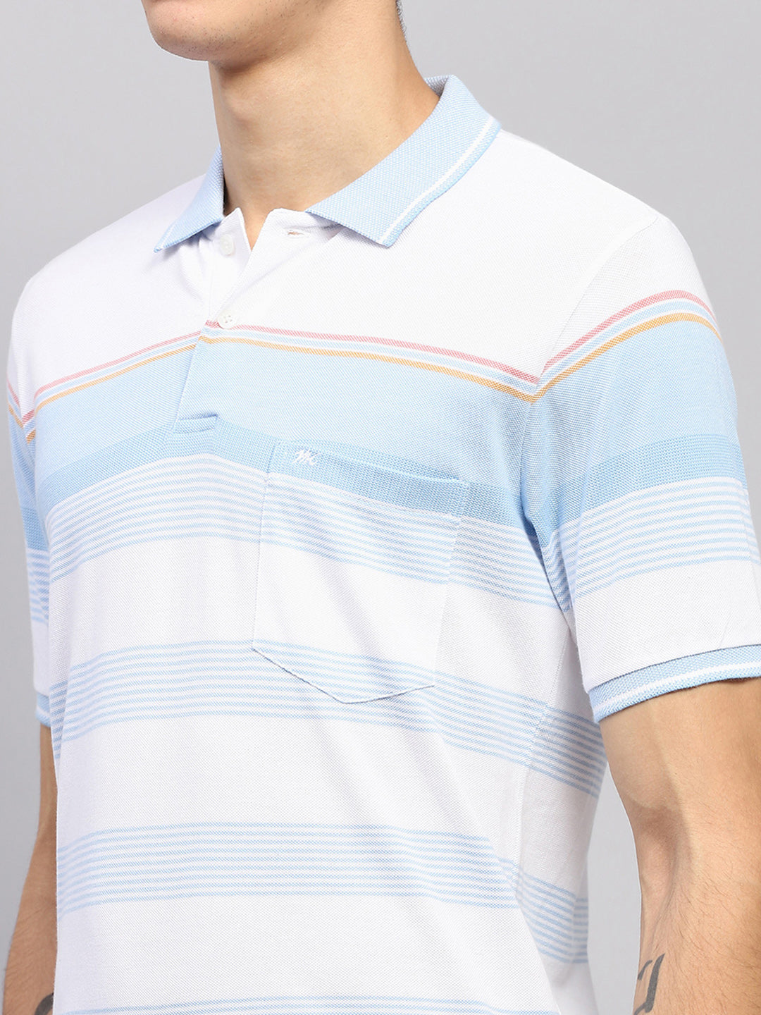 Men Blue Stripe Collar Half Sleeve T-Shirt