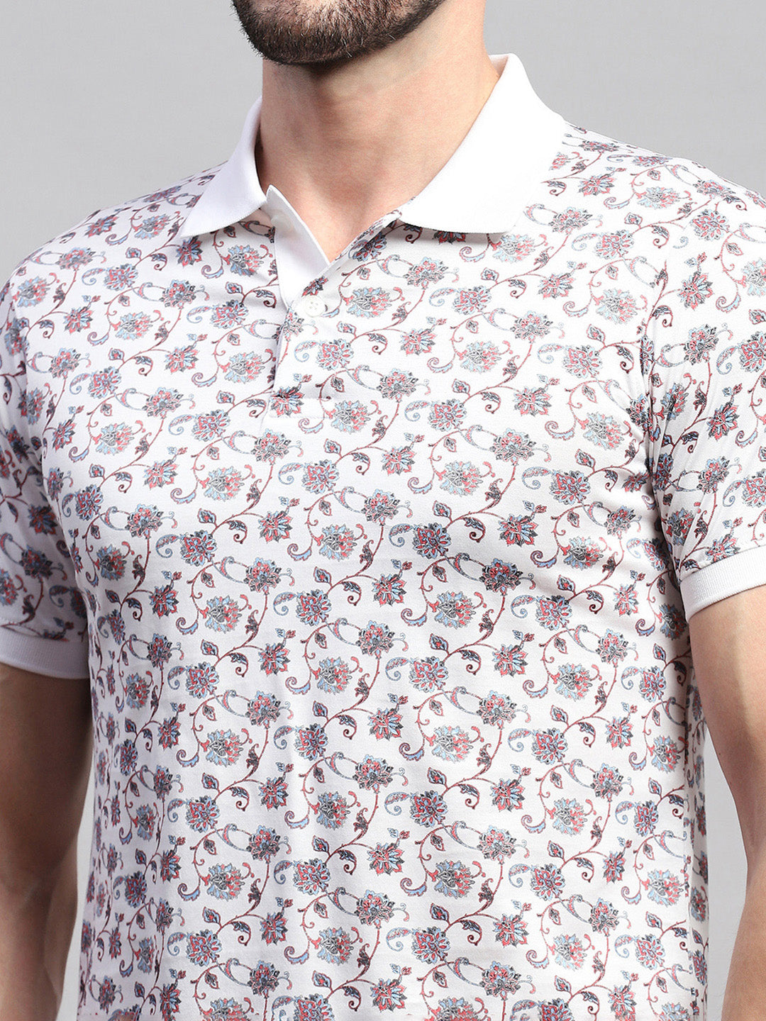 Men White Printed Collar Half Sleeve T-Shirt