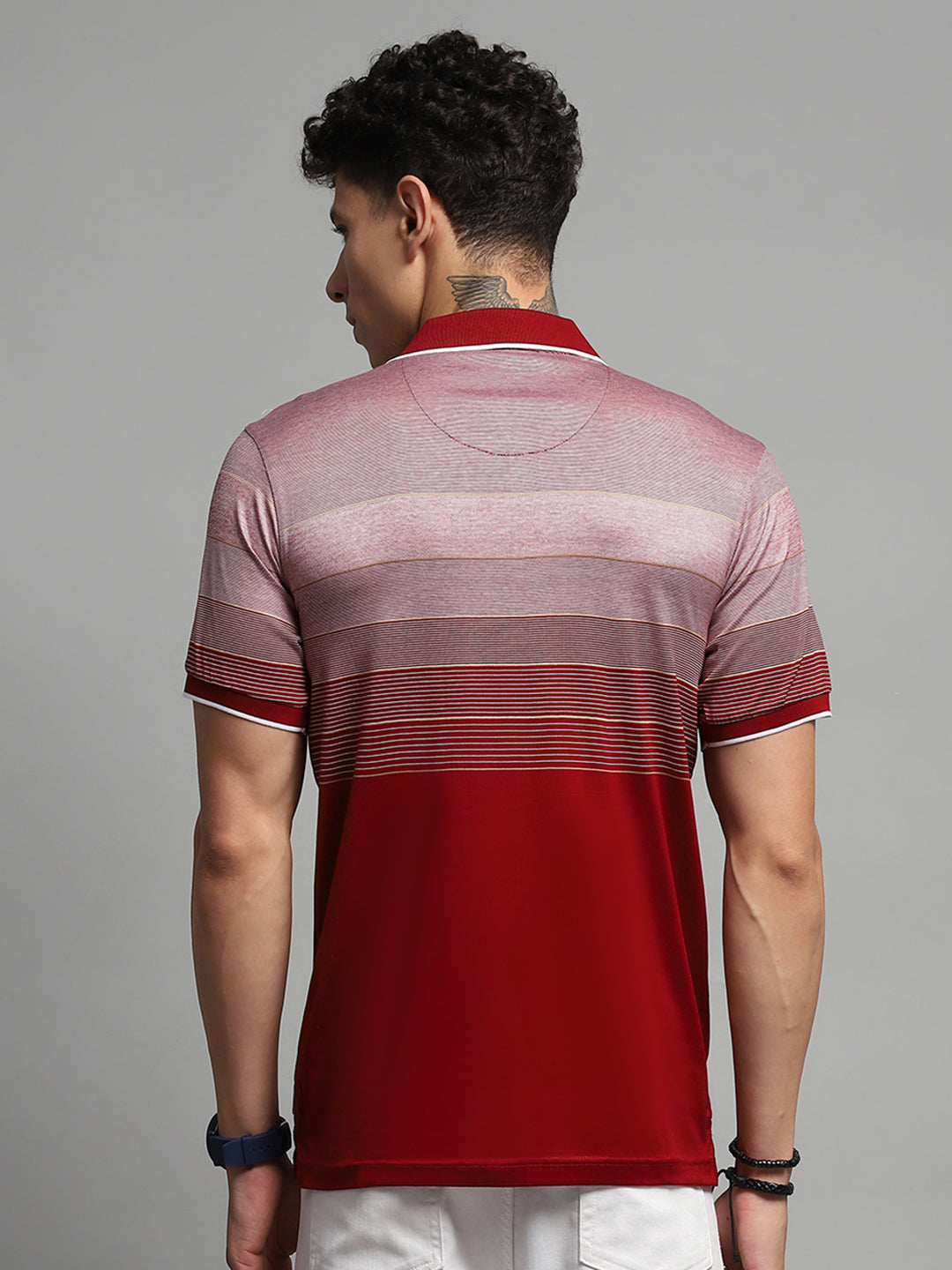 Luxuria Men Maroon Stripe Collar Half Sleeve T-Shirt