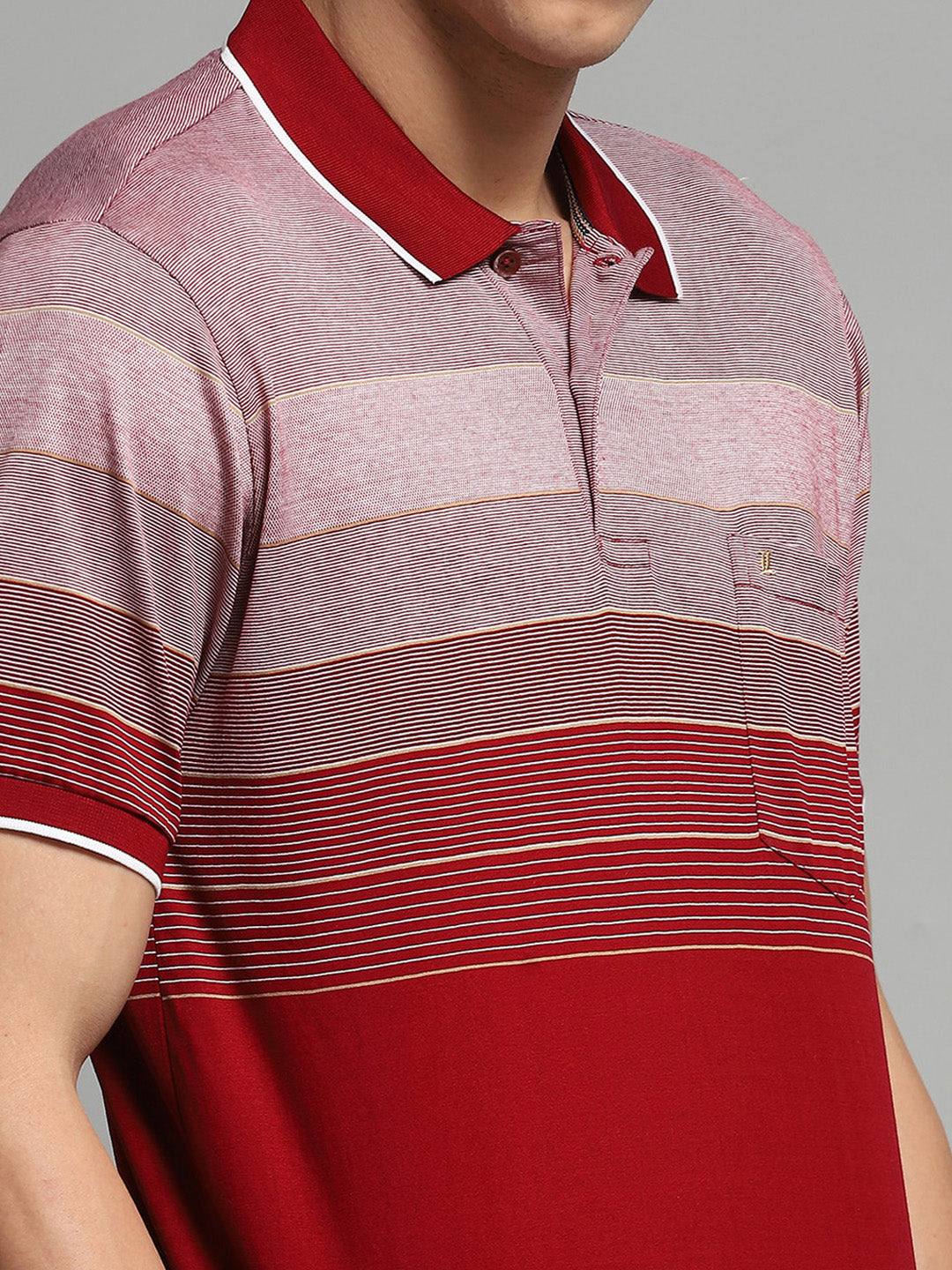 Luxuria Men Maroon Stripe Collar Half Sleeve T-Shirt