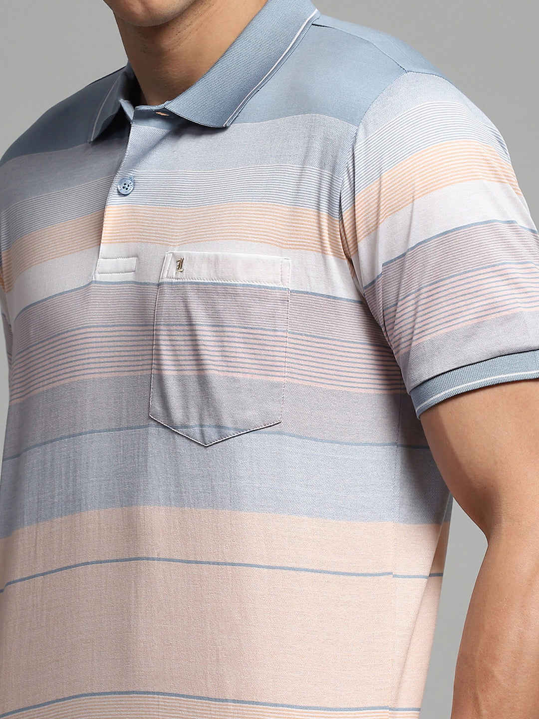 Luxuria Men Blue Stripe Collar Half Sleeve T-Shirt