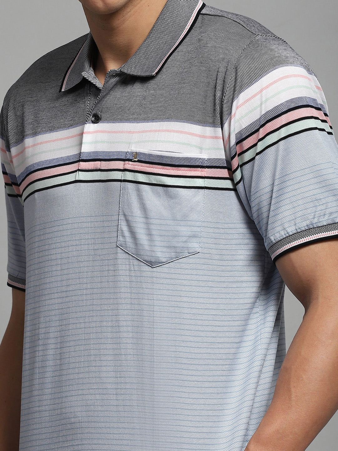 Luxuria Men Blue Stripe Collar Half Sleeve T-Shirt