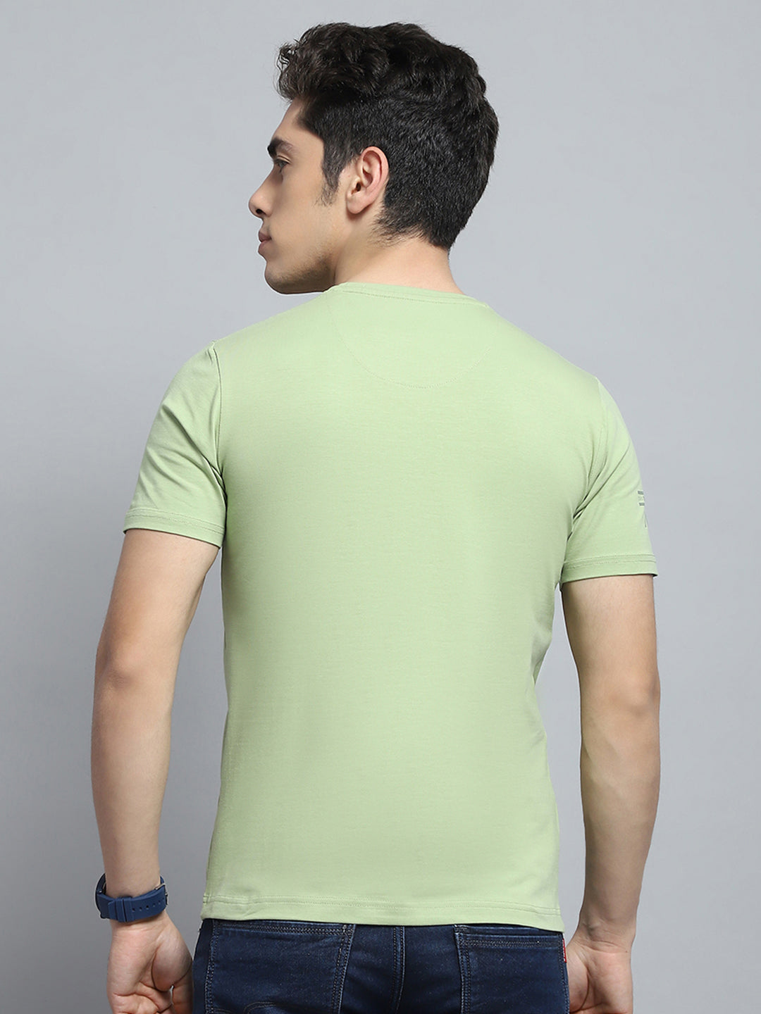 Men Green Printed Round Neck Half Sleeve T-Shirt
