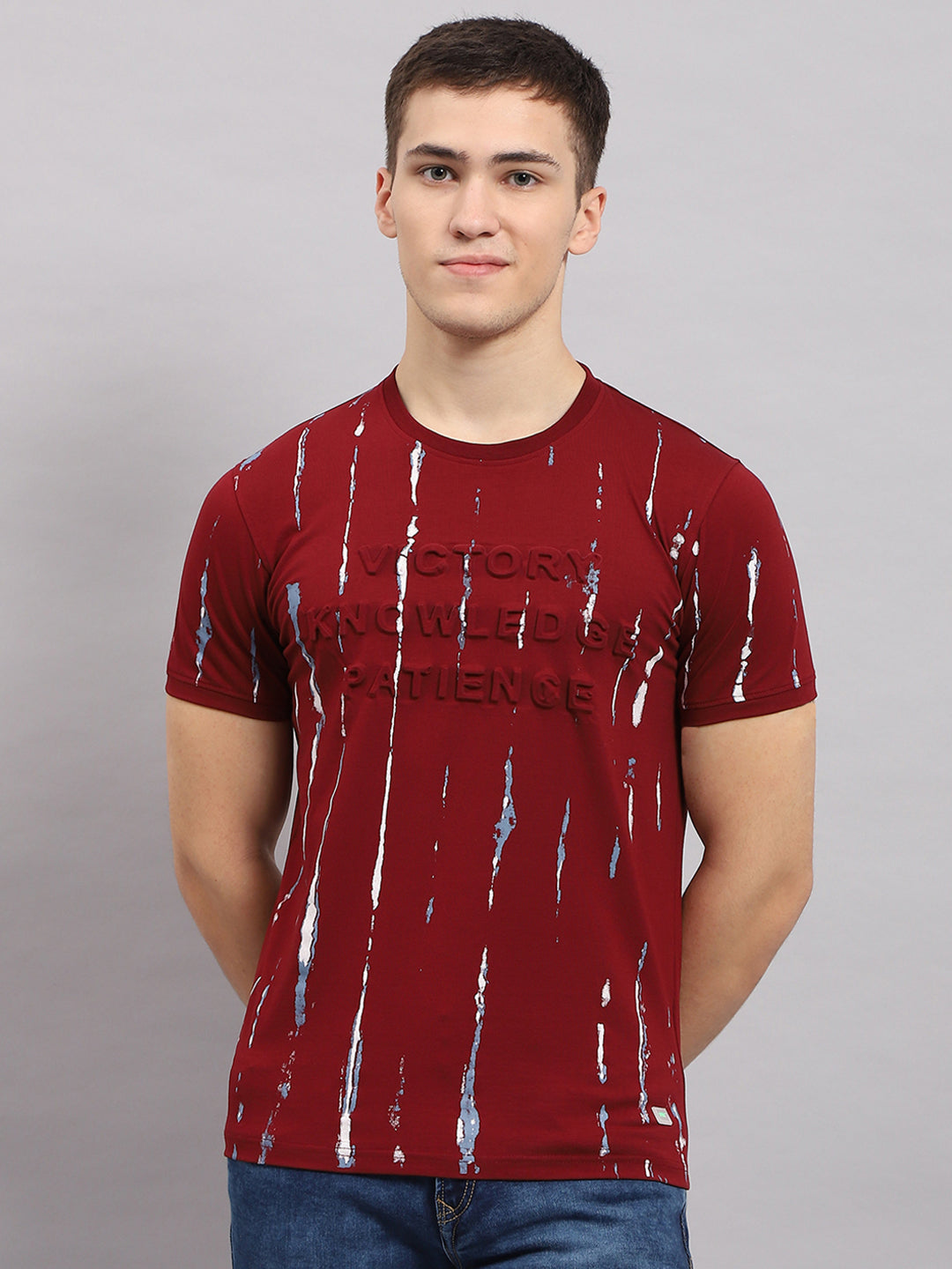 Men Maroon Printed Round Neck Half Sleeve T-Shirt