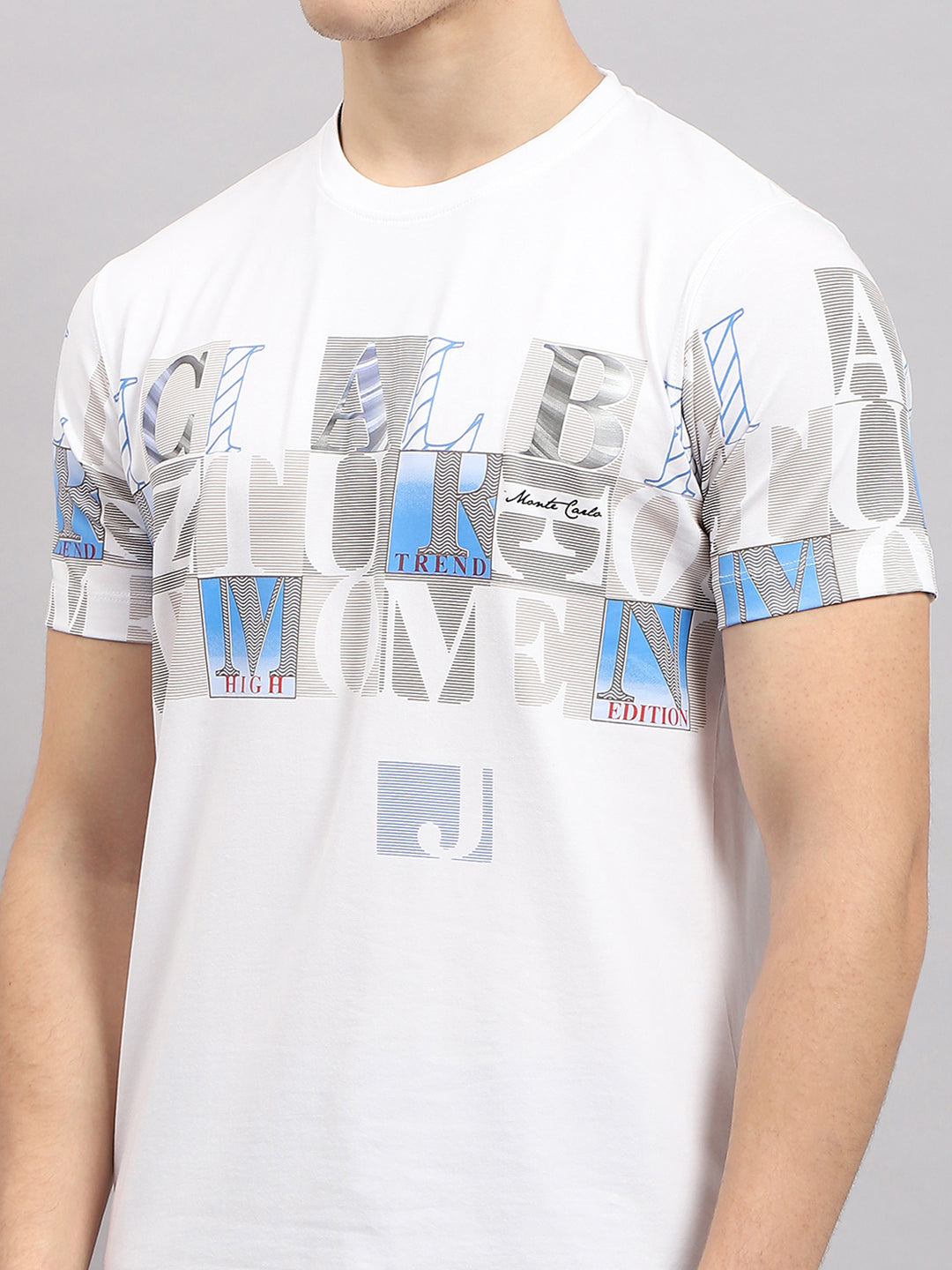 Men White Printed Round Neck Half Sleeve T-Shirt