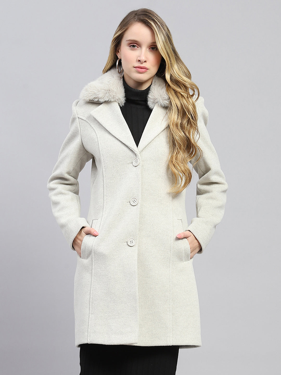 Buy Women Grey Solid Collar Full Sleeve Coat Online in India