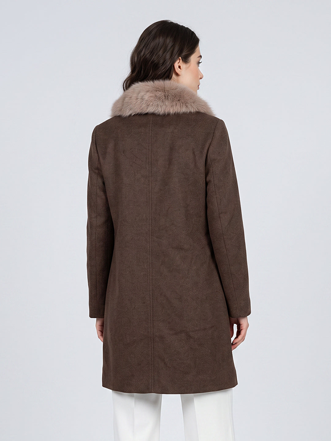 Women Brown Diagonal Collar Full Sleeve Long Coat