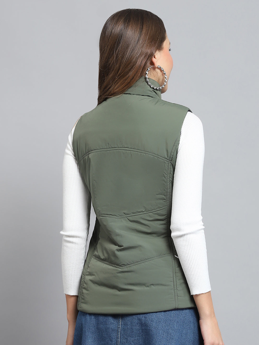 Women Purple Solid Mock Neck Sleeveless Reversible Jacket